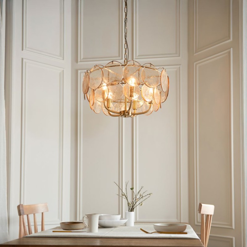 - Essie - Brushed Aged Brass 5 Light centre Fitting with Champagne Glass Ambience-118603 - Essie - Brushed Aged Brass 5 Light centre Fitting with Champagne Glass