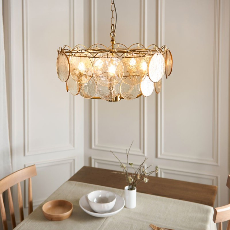 - Essie - Brushed Aged Brass 5 Light centre Fitting with Champagne Glass Ambience-118603 - Essie - Brushed Aged Brass 5 Light centre Fitting with Champagne Glass