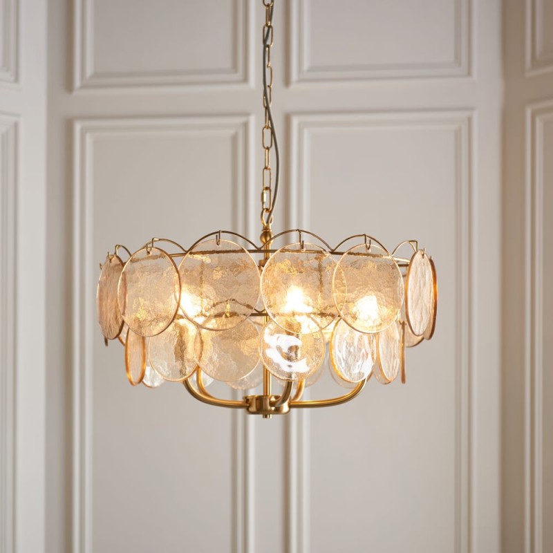 - Essie - Brushed Aged Brass 5 Light centre Fitting with Champagne Glass Ambience-118603 - Essie - Brushed Aged Brass 5 Light centre Fitting with Champagne Glass
