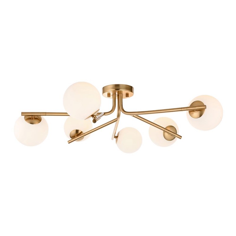 - Aaron - Brushed Aged Brass 6 Light Centre Fitting with Matt Opal Glass Endon-118651 - Aaron - Brushed Aged Brass 6 Light Centre Fitting with Matt Opal Glass