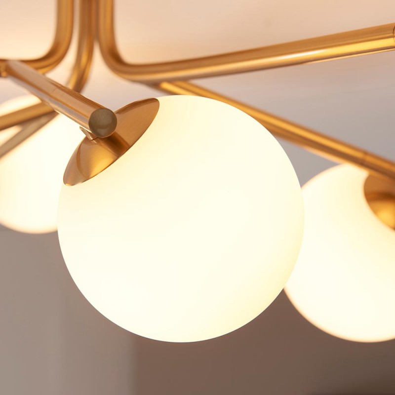 - Aaron - Brushed Aged Brass 6 Light Centre Fitting with Matt Opal Glass Endon-118651 - Aaron - Brushed Aged Brass 6 Light Centre Fitting with Matt Opal Glass
