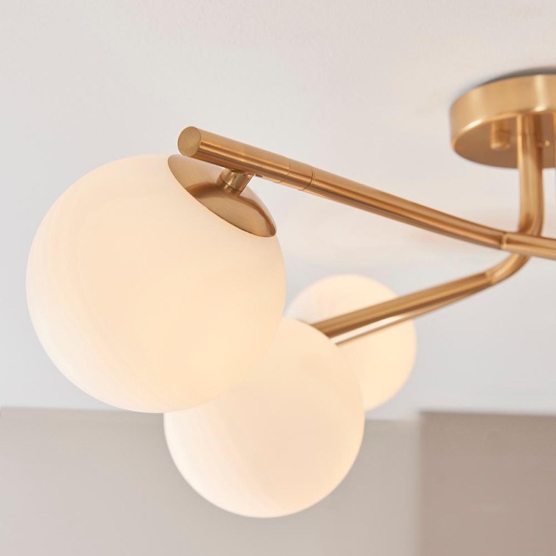 - Aaron - Brushed Aged Brass 6 Light Centre Fitting with Matt Opal Glass Endon-118651 - Aaron - Brushed Aged Brass 6 Light Centre Fitting with Matt Opal Glass