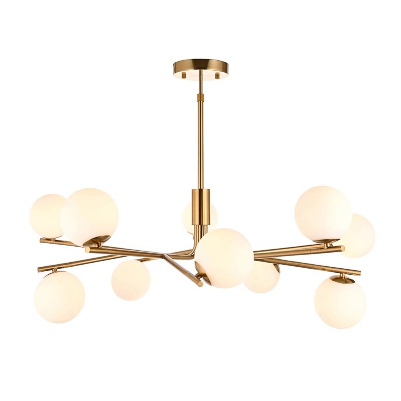 - Aaron - Brushed Aged Brass 10 Light Centre Fitting with Matt Opal Glass Endon-118652 - Aaron - Brushed Aged Brass 10 Light Centre Fitting with Matt Opal Glass