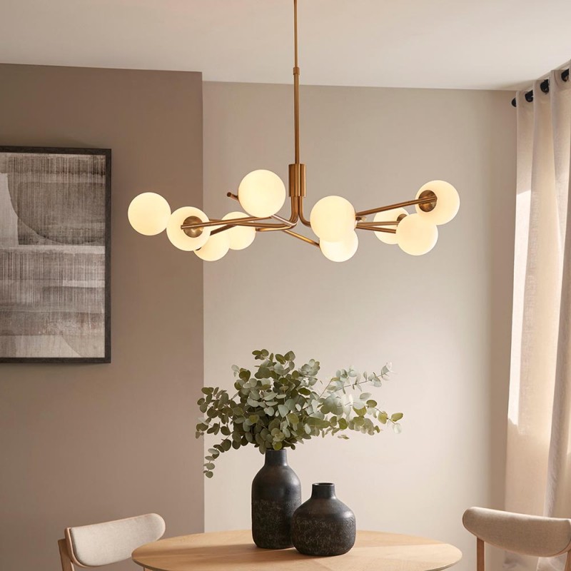 - Aaron - Brushed Aged Brass 10 Light Centre Fitting with Matt Opal Glass Endon-118652 - Aaron - Brushed Aged Brass 10 Light Centre Fitting with Matt Opal Glass