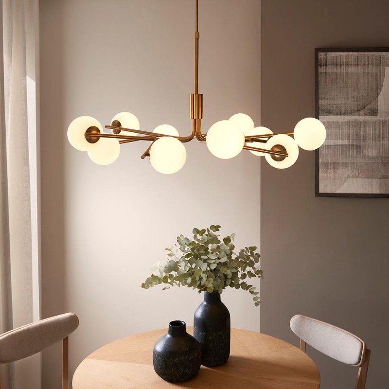 - Aaron - Brushed Aged Brass 10 Light Centre Fitting with Matt Opal Glass Endon-118652 - Aaron - Brushed Aged Brass 10 Light Centre Fitting with Matt Opal Glass