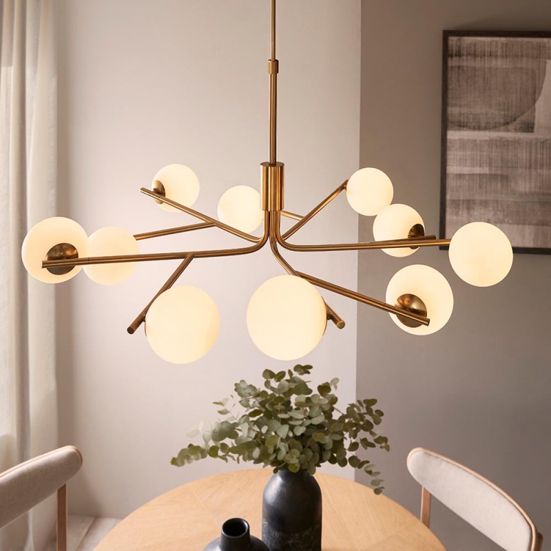 - Aaron - Brushed Aged Brass 10 Light Centre Fitting with Matt Opal Glass Endon-118652 - Aaron - Brushed Aged Brass 10 Light Centre Fitting with Matt Opal Glass