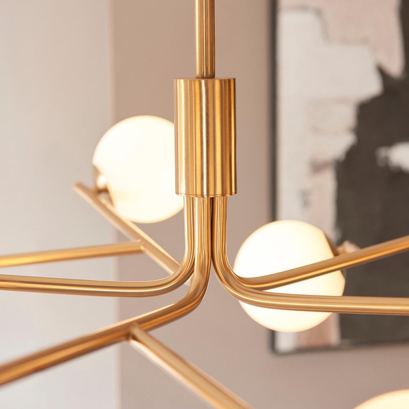 - Aaron - Brushed Aged Brass 10 Light Centre Fitting with Matt Opal Glass Endon-118652 - Aaron - Brushed Aged Brass 10 Light Centre Fitting with Matt Opal Glass
