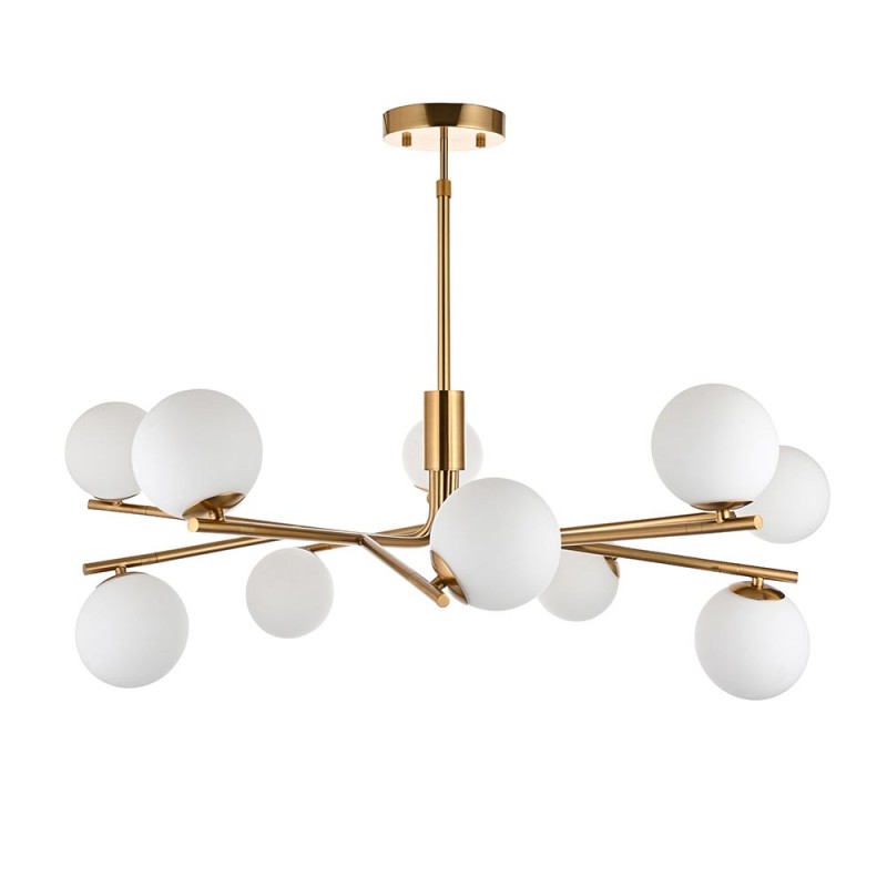 - Aaron - Brushed Aged Brass 10 Light Centre Fitting with Matt Opal Glass Endon-118652 - Aaron - Brushed Aged Brass 10 Light Centre Fitting with Matt Opal Glass