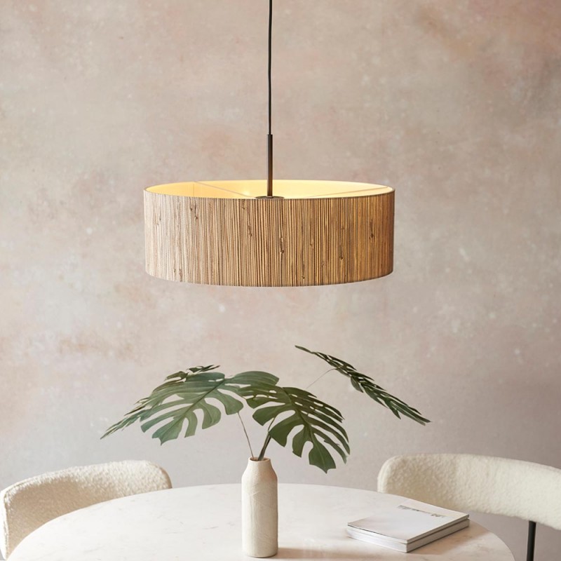- Longshore - Black 3 Light Pendant with Natural Seagrass Shade Endon-118672 - Longshore - Black 3 Light Pendant with Natural Seagrass Shade