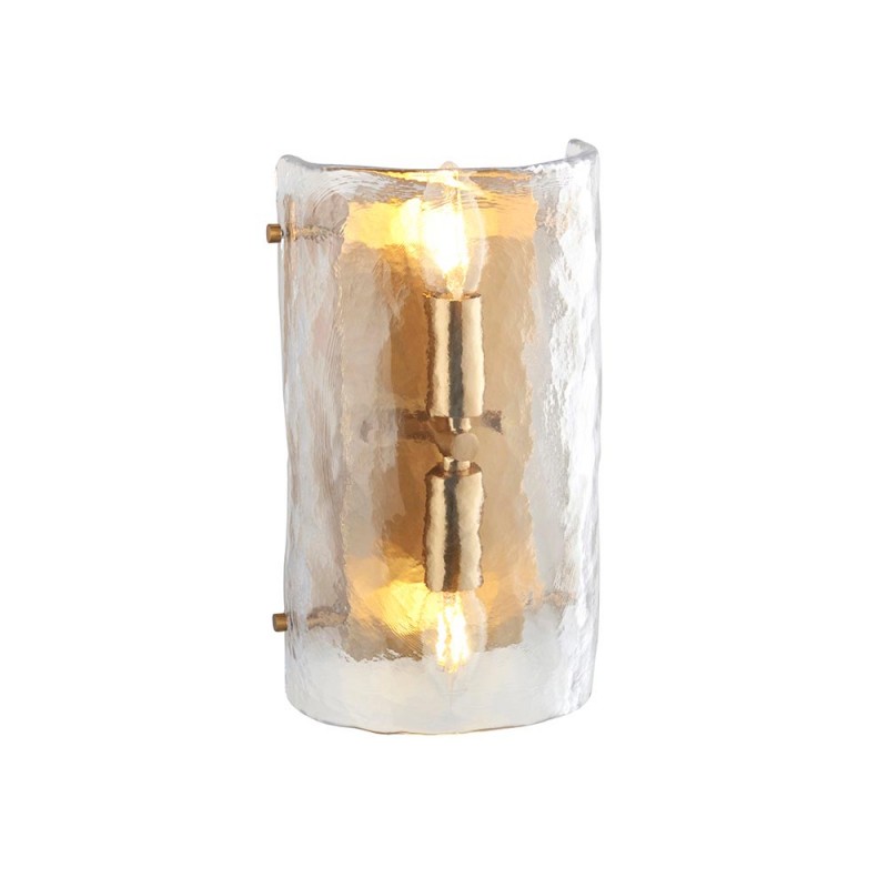 Endon-118673 - Keller - Brushed Aged Brass 2 Light Wall Lamp with Clear Textured Curved Glass
