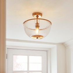 Somerset - Vintage Brass Uplighter Semi Flush with Clear Ribbed Glass Somerset - Vintage Brass Uplighter Semi Flush with Clear Ribbed Glass