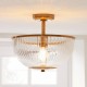 Endon-118750 - Somerset - Vintage Brass Uplighter Semi Flush with Clear Ribbed Glass