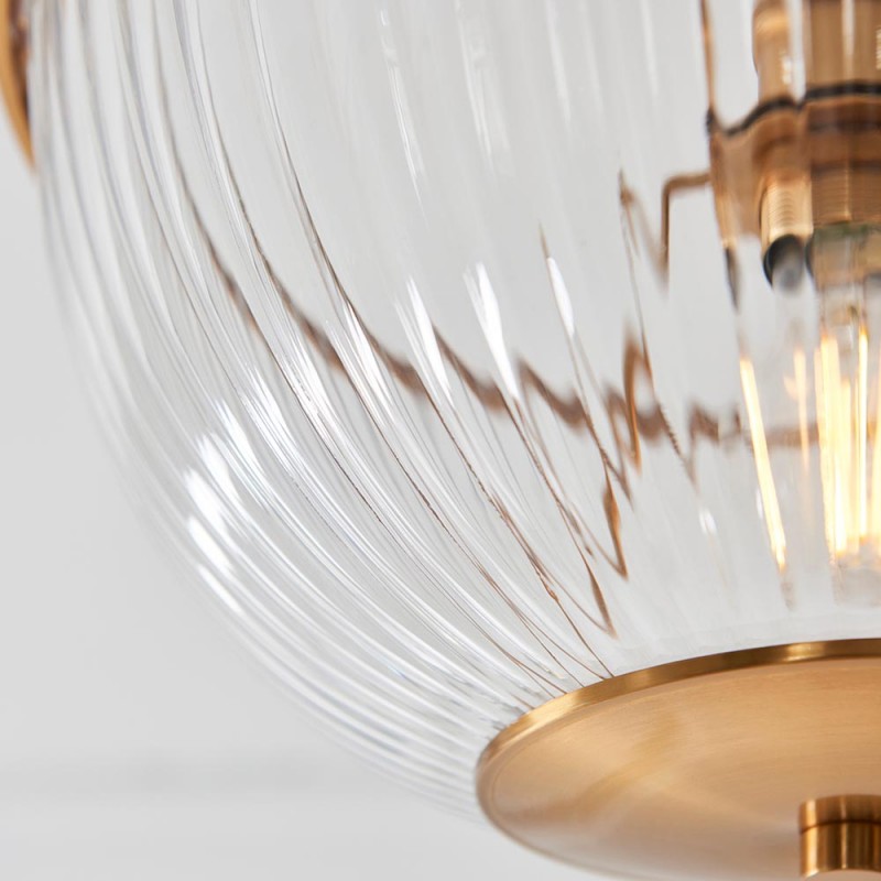 Endon-118750 - Somerset - Vintage Brass Uplighter Semi Flush with Clear Ribbed Glass