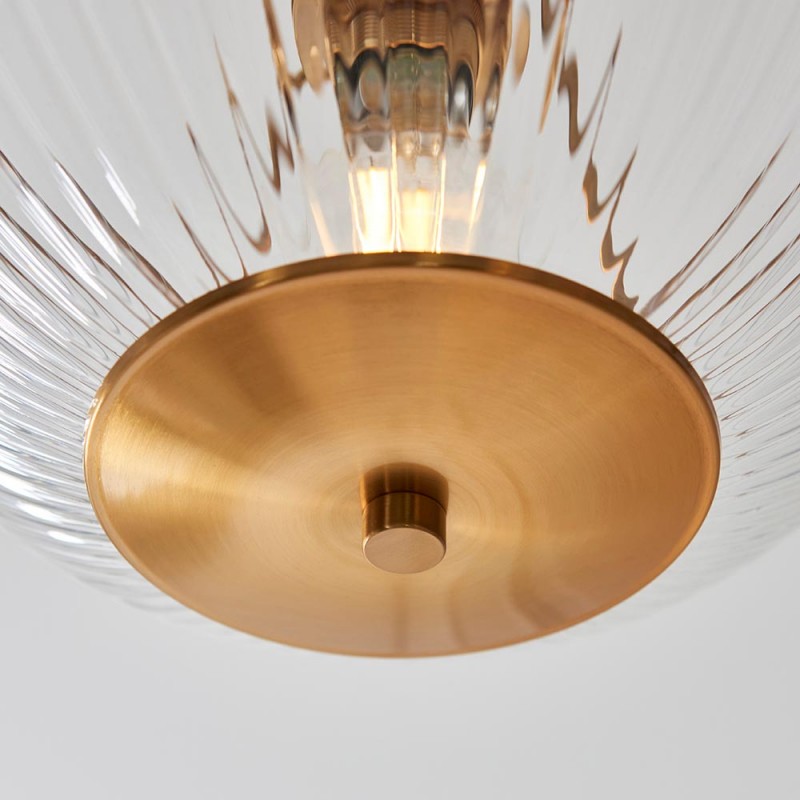 Endon-118750 - Somerset - Vintage Brass Uplighter Semi Flush with Clear Ribbed Glass
