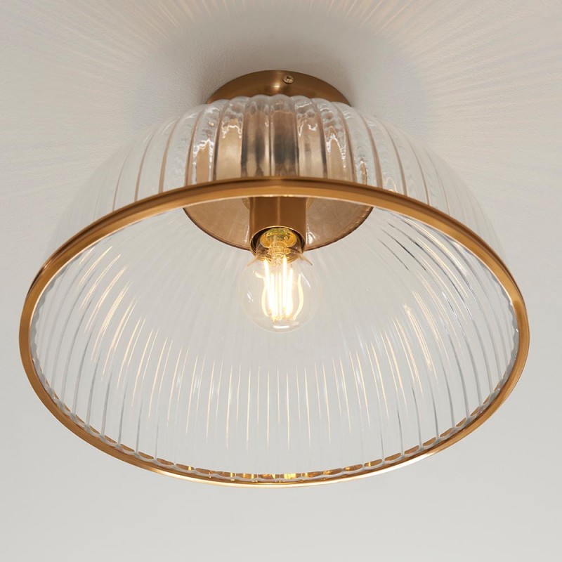 - Somerset - Vintage Brass Downlight Semi Flush with Clear Ribbed Glass Endon-118751 - Somerset - Vintage Brass Downlight Semi Flush with Clear Ribbed Glass
