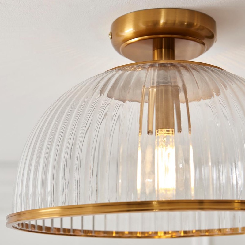 - Somerset - Vintage Brass Downlight Semi Flush with Clear Ribbed Glass Endon-118751 - Somerset - Vintage Brass Downlight Semi Flush with Clear Ribbed Glass