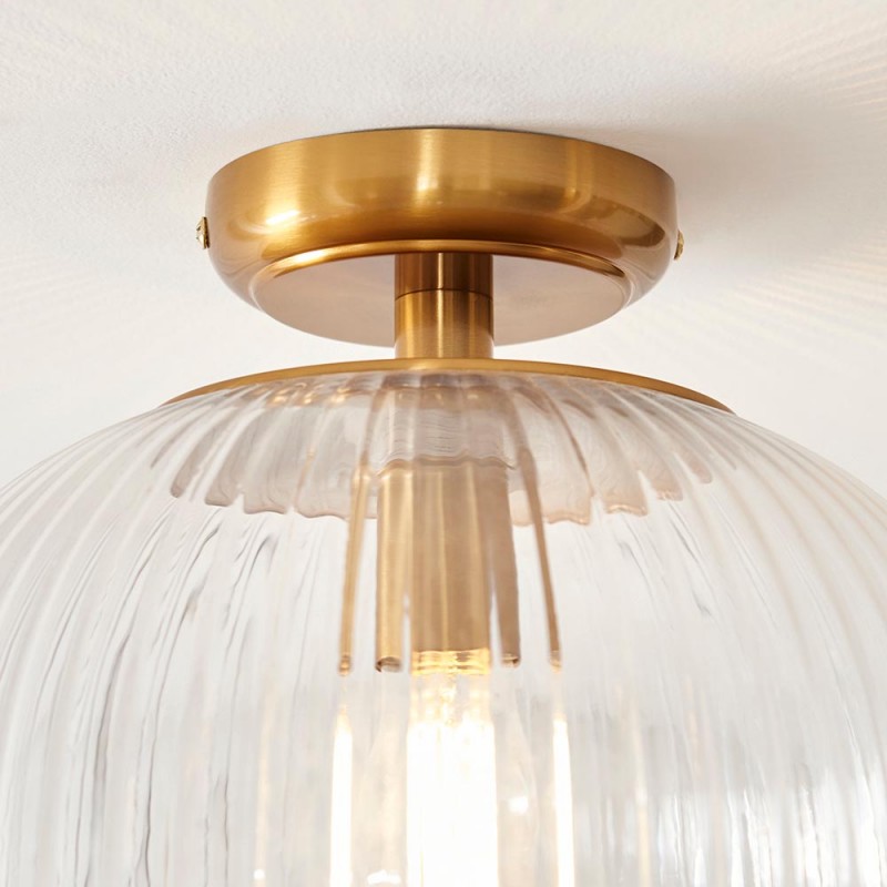 - Somerset - Vintage Brass Downlight Semi Flush with Clear Ribbed Glass Endon-118751 - Somerset - Vintage Brass Downlight Semi Flush with Clear Ribbed Glass