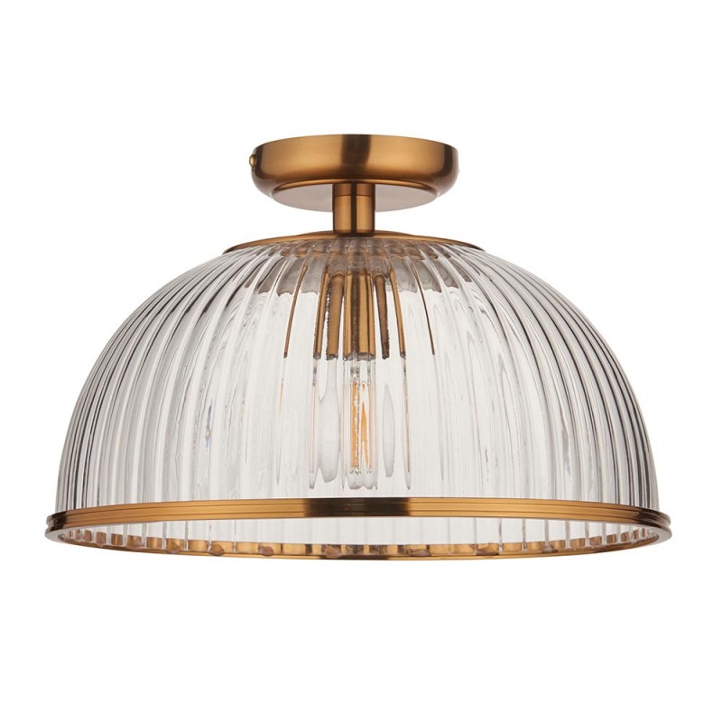- Somerset - Vintage Brass Downlight Semi Flush with Clear Ribbed Glass Endon-118751 - Somerset - Vintage Brass Downlight Semi Flush with Clear Ribbed Glass