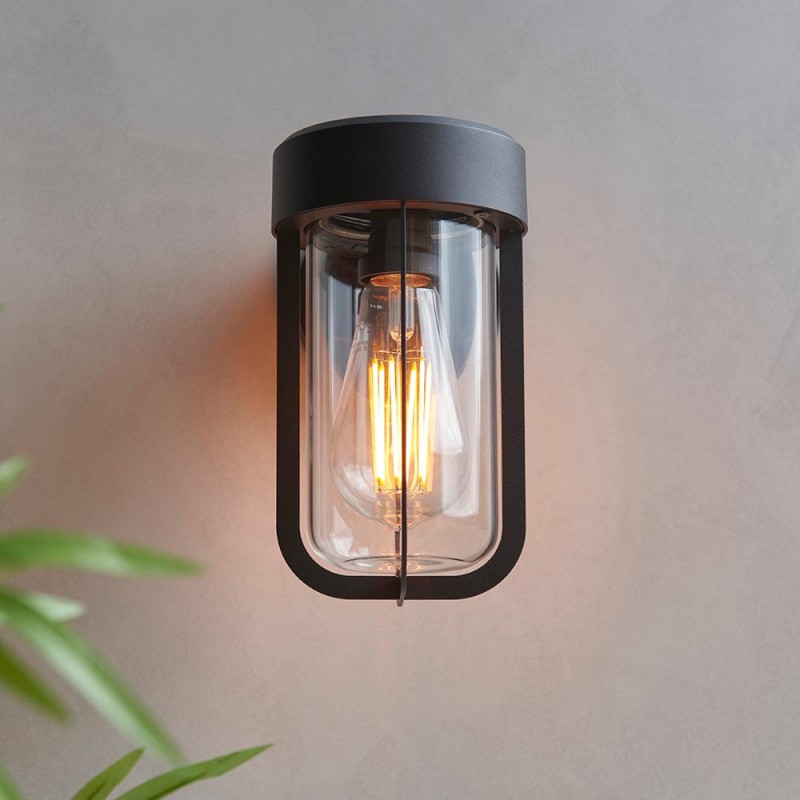 - Lucca - Matt Black Wall Lamp with Clear Glass IP44 Endon-118758 - Lucca - Matt Black Wall Lamp with Clear Glass IP44