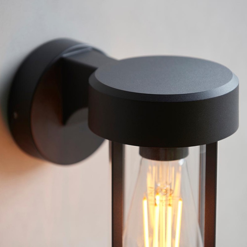 - Lucca - Matt Black Wall Lamp with Clear Glass IP44 Endon-118758 - Lucca - Matt Black Wall Lamp with Clear Glass IP44