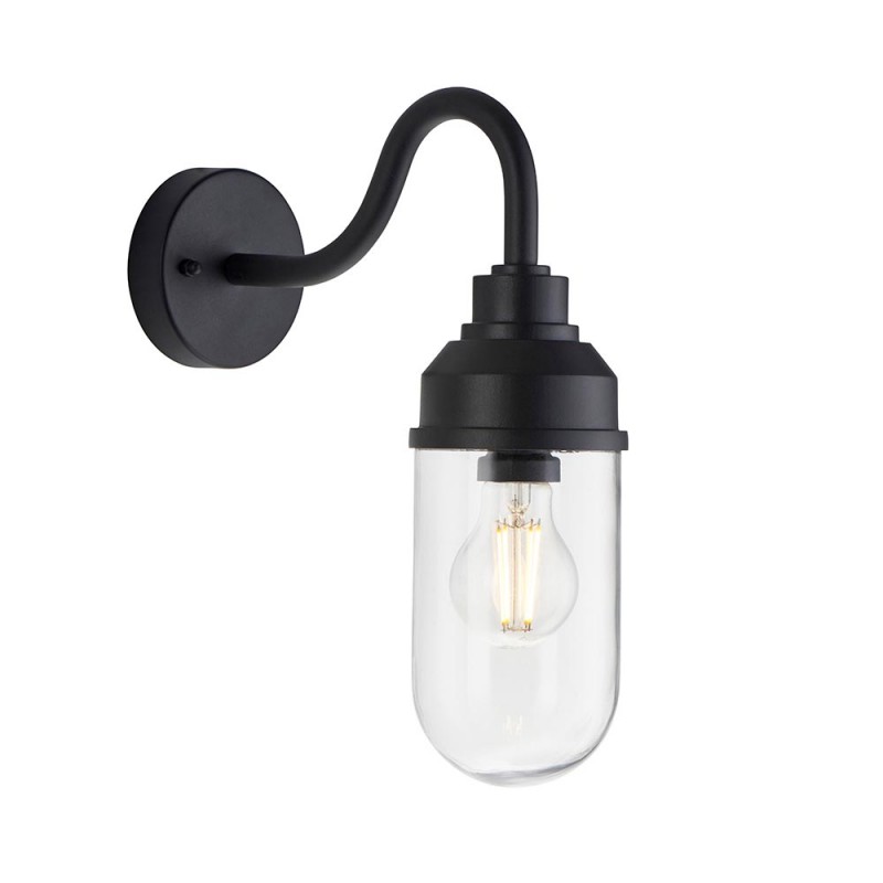 - Truro - Matt Black Wall Lamp with Clear Glass IP44 Endon-118760 - Truro - Matt Black Wall Lamp with Clear Glass IP44