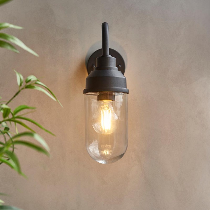 - Truro - Matt Black Wall Lamp with Clear Glass IP44 Endon-118760 - Truro - Matt Black Wall Lamp with Clear Glass IP44