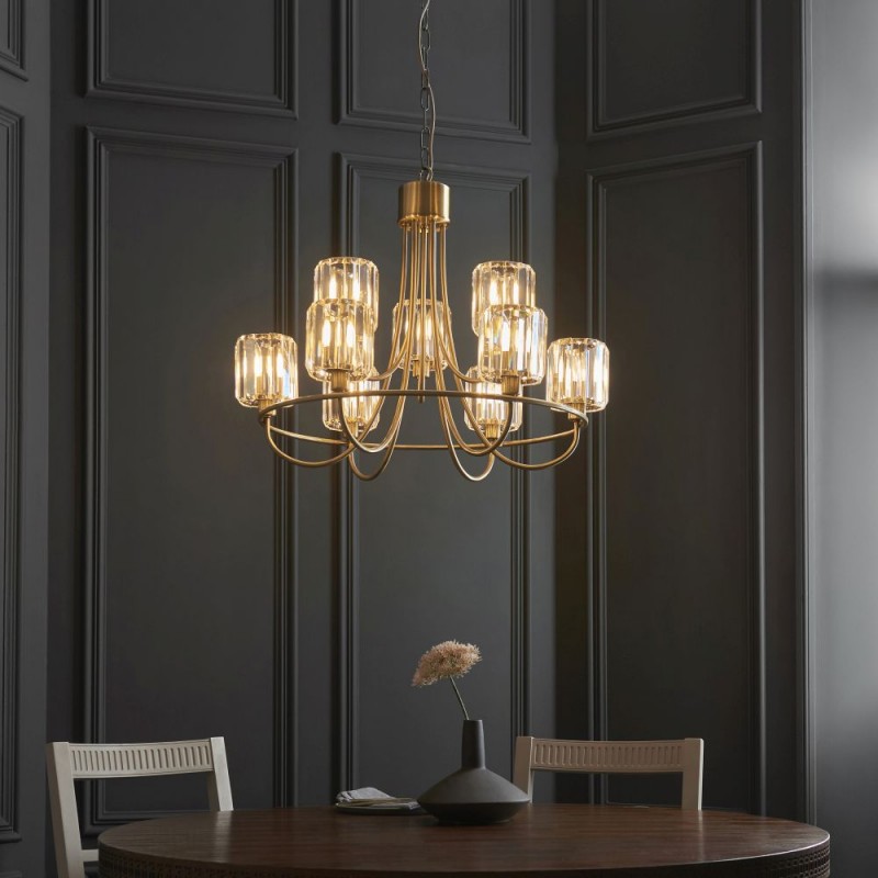 Endon-118934 - Berenice - Antique Brass 9 Light Centre Fitting with Crystal