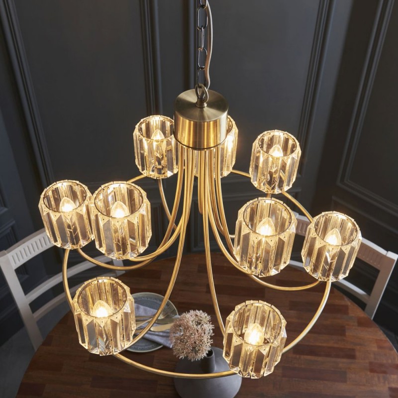 Endon-118934 - Berenice - Antique Brass 9 Light Centre Fitting with Crystal