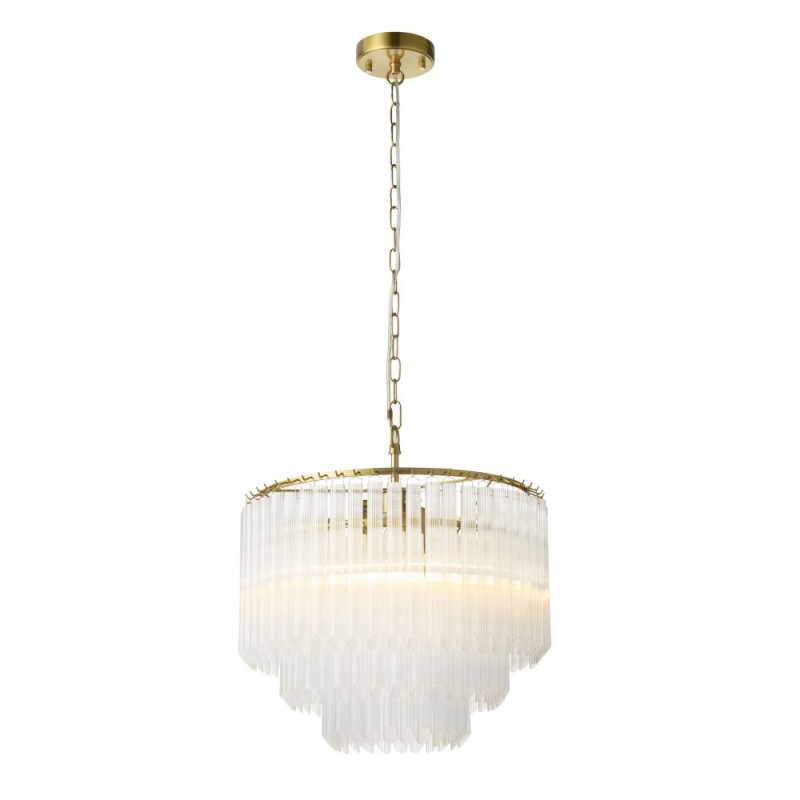 Endon-119107 - Montpellier - Brushed Aged Brass 3 Light Centre Fitting with Ribbed Cylindrical Clear Glass