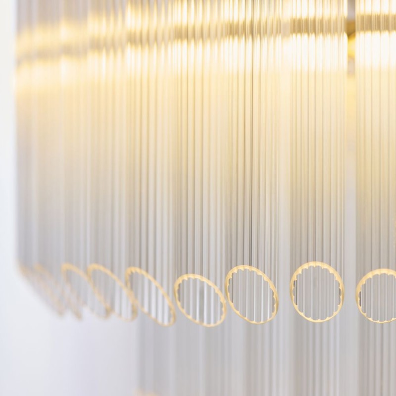 Endon-119107 - Montpellier - Brushed Aged Brass 3 Light Centre Fitting with Ribbed Cylindrical Clear Glass