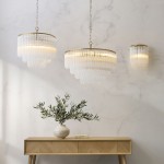 Montpellier - Brushed Aged Brass 3 Light Centre Fitting with Ribbed Cylindrical Clear Glass