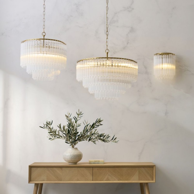 Endon-119107 - Montpellier - Brushed Aged Brass 3 Light Centre Fitting with Ribbed Cylindrical Clear Glass