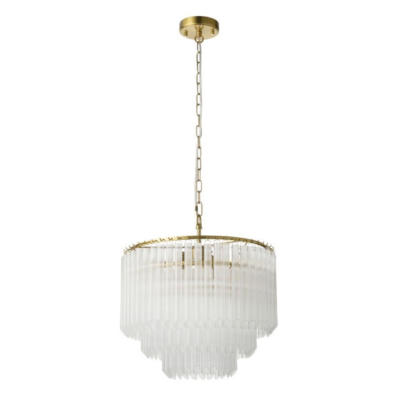 Endon-119107 - Montpellier - Brushed Aged Brass 3 Light Centre Fitting with Ribbed Cylindrical Clear Glass