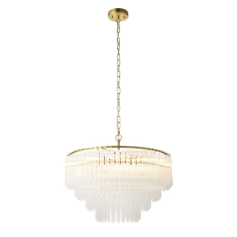 Endon-119108 - Montpellier - Brushed Aged Brass 6 Light Chandelier with Ribbed Cylindrical Clear Glass