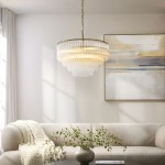 Montpellier - Brushed Aged Brass 6 Light Chandelier with Ribbed Cylindrical Clear Glass