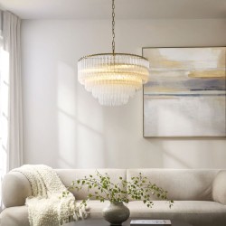 Montpellier - Brushed Aged Brass 6 Light Chandelier with Ribbed Cylindrical Clear Glass