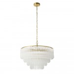 Montpellier - Brushed Aged Brass 6 Light Chandelier with Ribbed Cylindrical Clear Glass