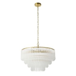 Montpellier - Brushed Aged Brass 6 Light Chandelier with Ribbed Cylindrical Clear Glass