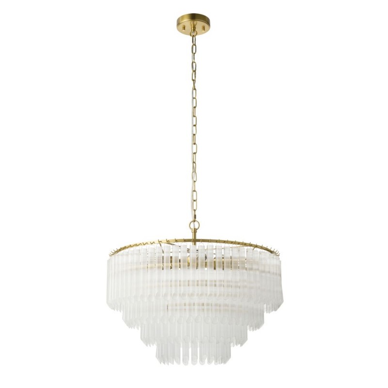 Endon-119108 - Montpellier - Brushed Aged Brass 6 Light Chandelier with Ribbed Cylindrical Clear Glass