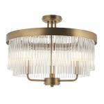 Clermont - Warm Antique Brass 3 Light Semi Flush with Clear Glass Rods 