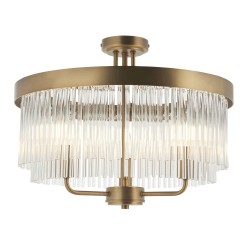 Clermont - Warm Antique Brass 3 Light Semi Flush with Clear Glass Rods 