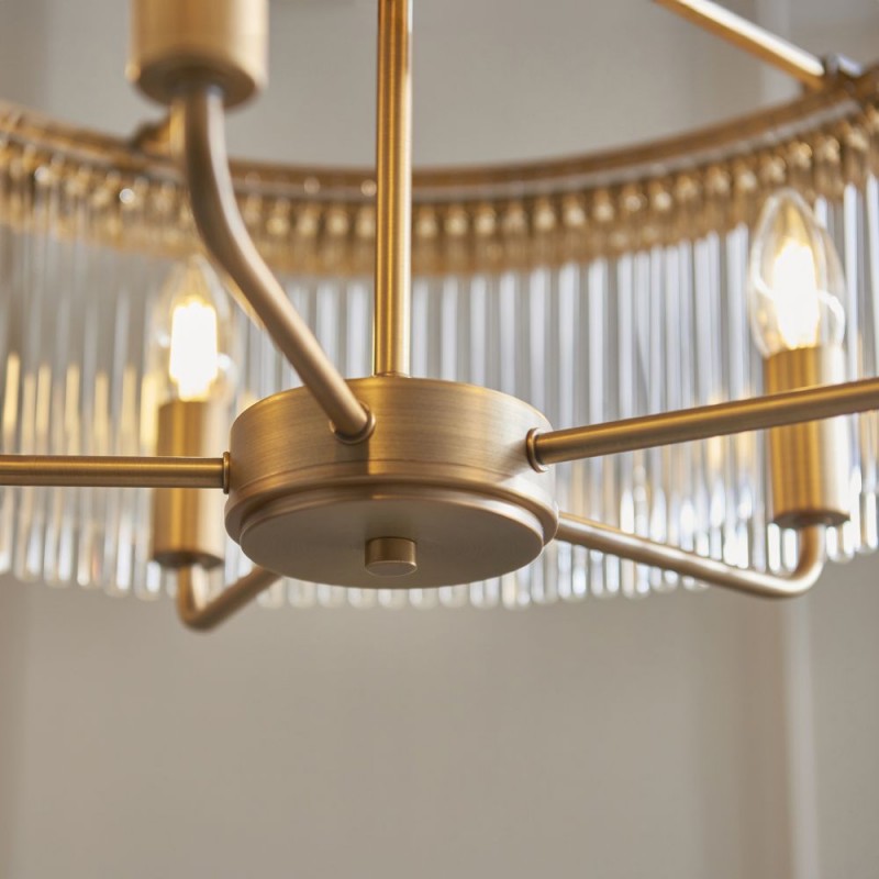 Endon-119110 - Clermont - Warm Antique Brass 5 Light Centre Fitting with Clear Glass Rods