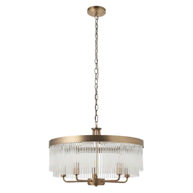 Endon-119110 - Clermont - Warm Antique Brass 5 Light Centre Fitting with Clear Glass Rods