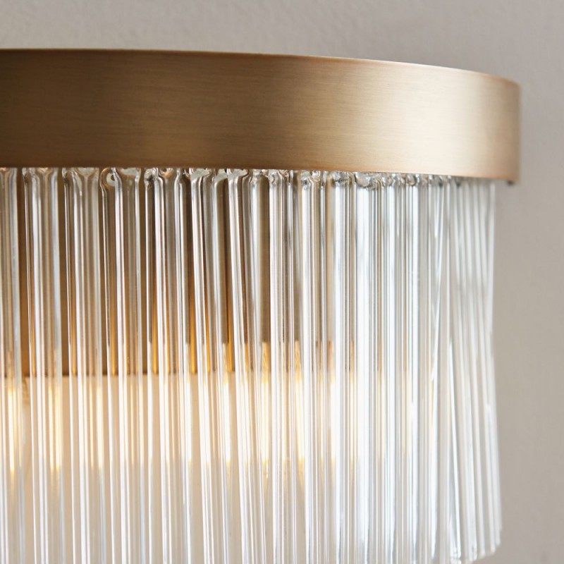 Endon-119125 - Clermont - Warm Antique Brass 2 Light Wall Lamp with Clear Glass Rods