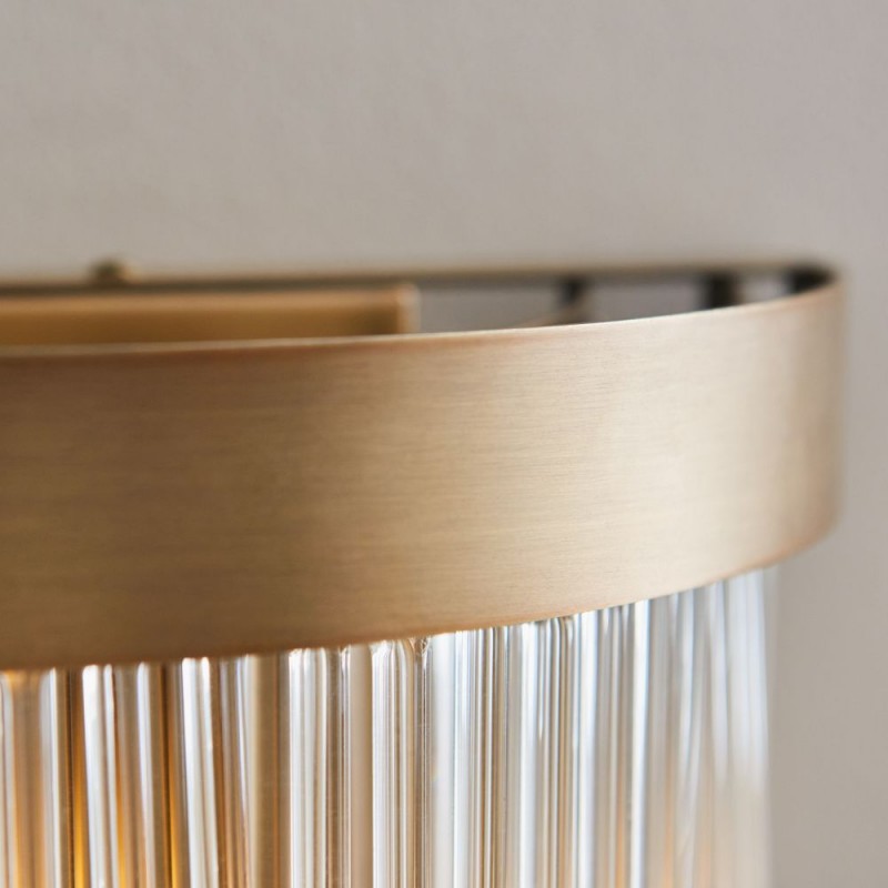 Endon-119125 - Clermont - Warm Antique Brass 2 Light Wall Lamp with Clear Glass Rods