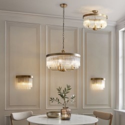 Clermont - Warm Antique Brass 2 Light Wall Lamp with Clear Glass Rods
