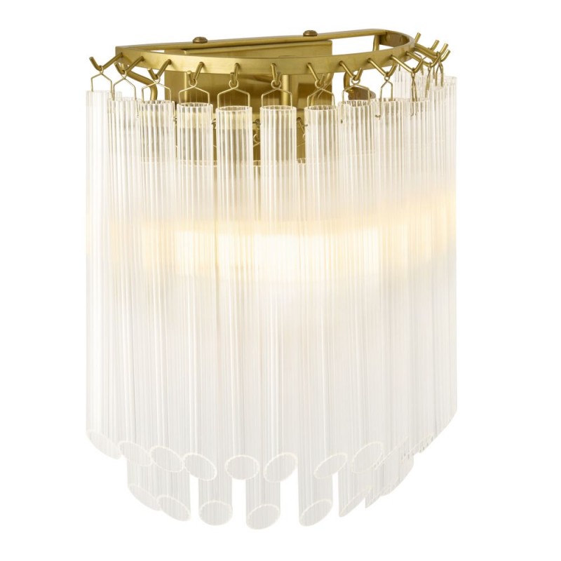Endon-119132 - Montpellier - Brushed Aged Brass Wall Lamp with Ribbed Cylindrical Clear Glass
