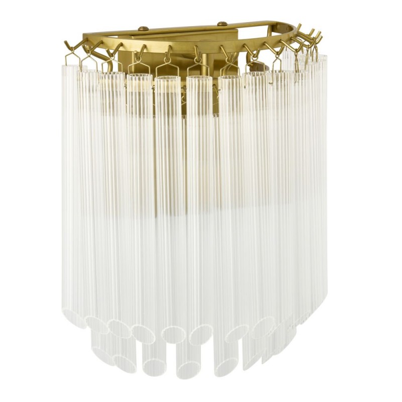 Endon-119132 - Montpellier - Brushed Aged Brass Wall Lamp with Ribbed Cylindrical Clear Glass