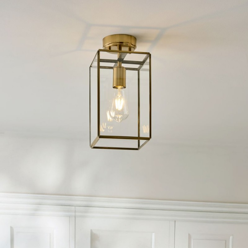 Endon-119143 - Hammond - Brushed Aged Brass Lantern Semi Flush
