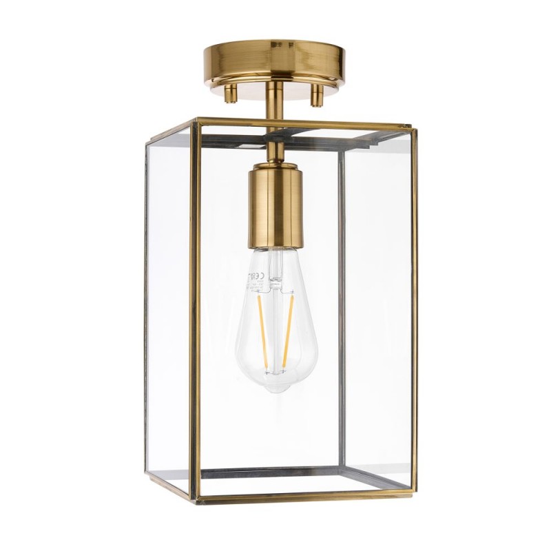 Endon-119143 - Hammond - Brushed Aged Brass Lantern Semi Flush